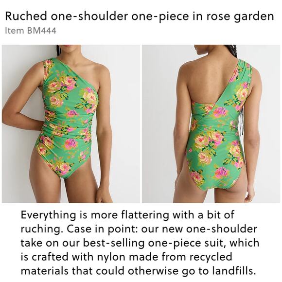 Plus Size JCrew One Shoulder Swimsuit Plus Size 22 Green Pink Floral Print NWT - Picture 6 of 10